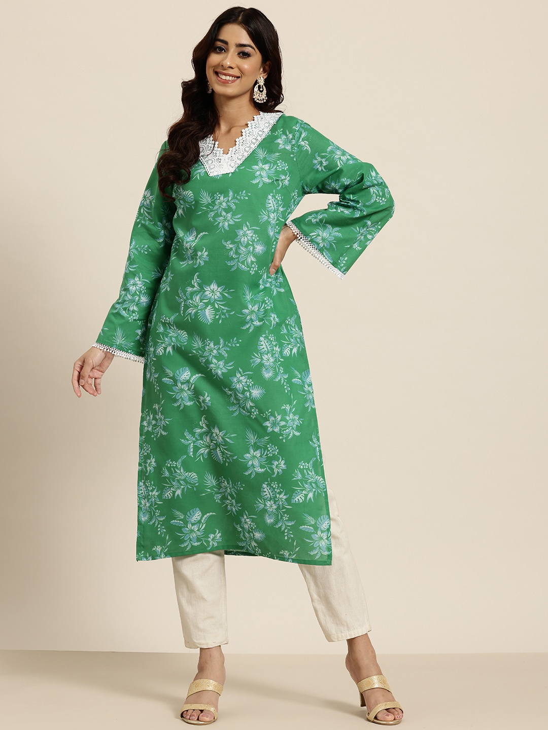 

HERE&NOW Women Indie Florals Kurta, Green