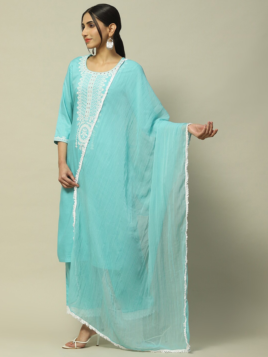 

Rangriti Tasselled Border Dupatta, Sea green