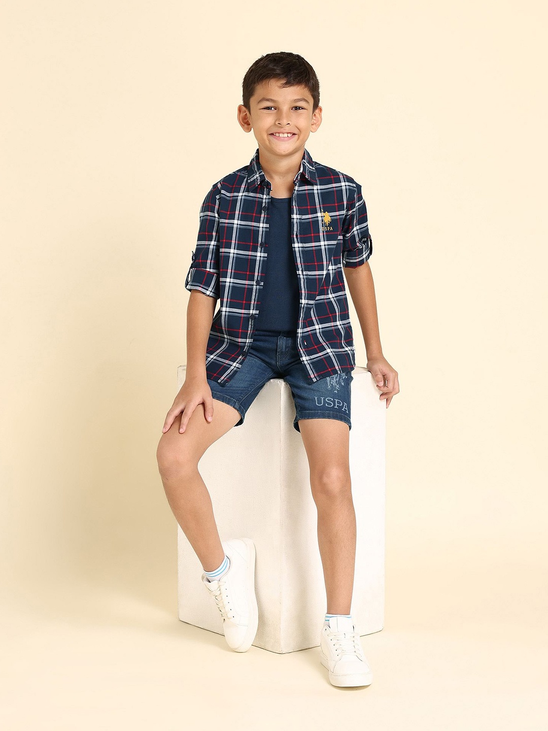 

U.S. Polo Assn. Kids Boys Classic Tartan Checked Pure Cotton Casual Shirt, Blue