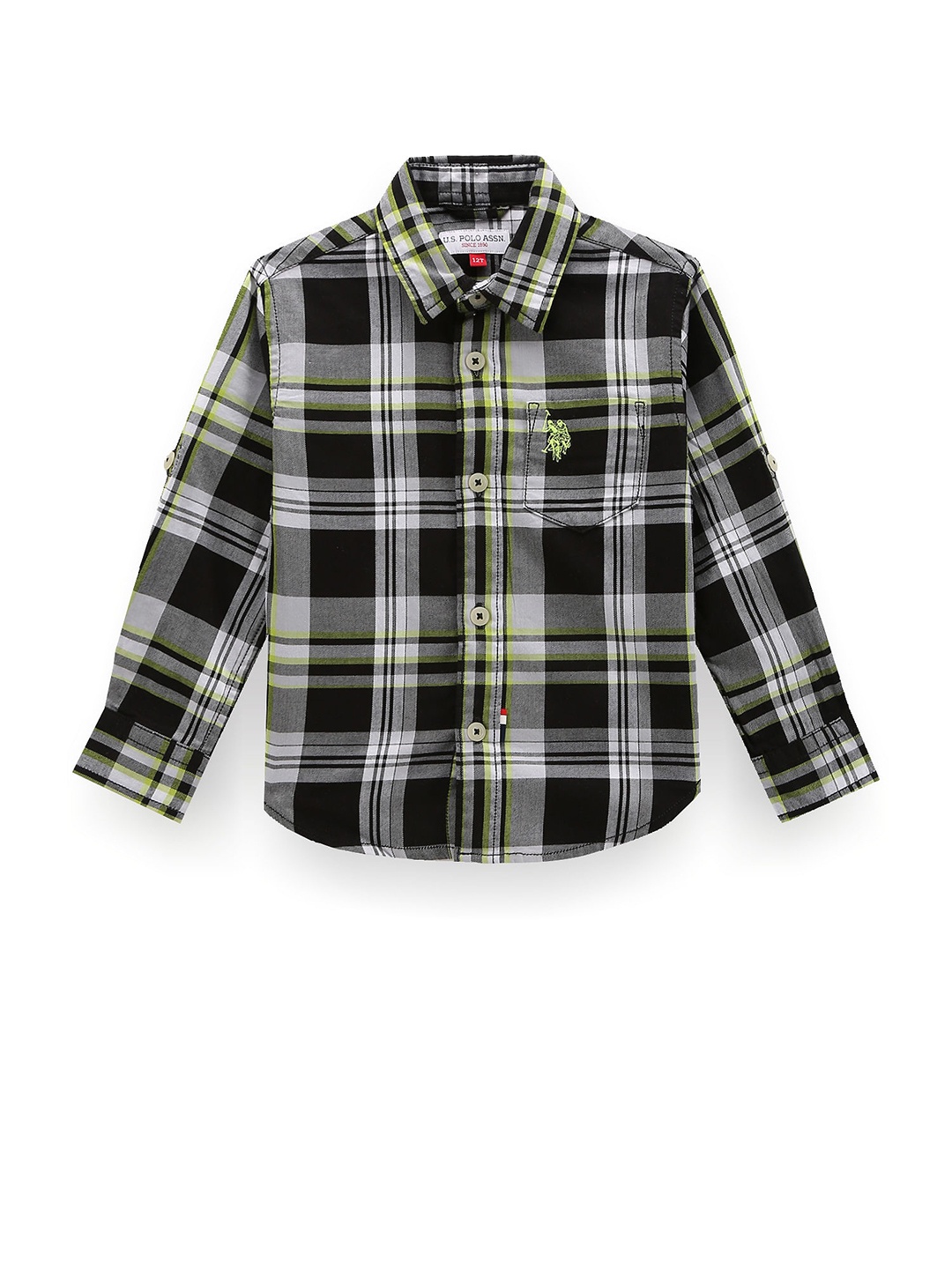 

U.S. Polo Assn. Kids Boys Classic Tartan Checked Pure Cotton Casual Shirt, Black