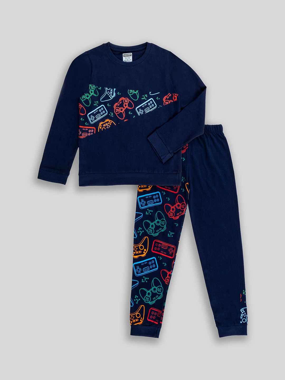 

BAESD Kids Printed Long Sleeves Pure Cotton Night Suit, Blue