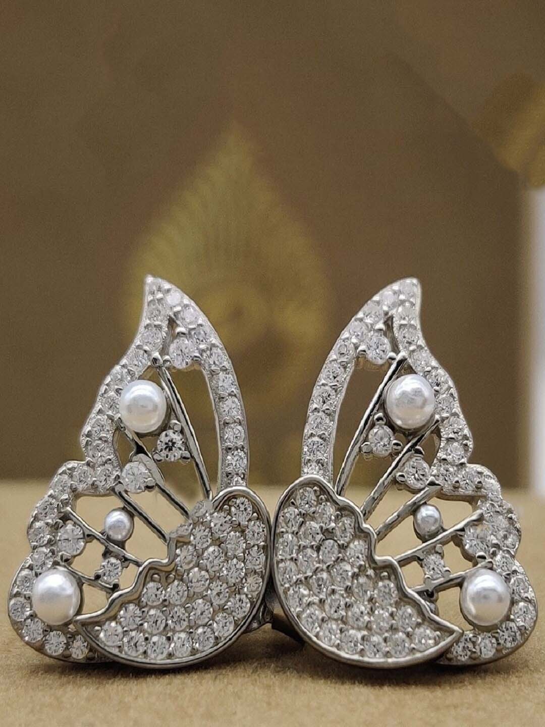 

Krelin Silver Plated Butterfly Detachable Crystal Studded Stud Earrings