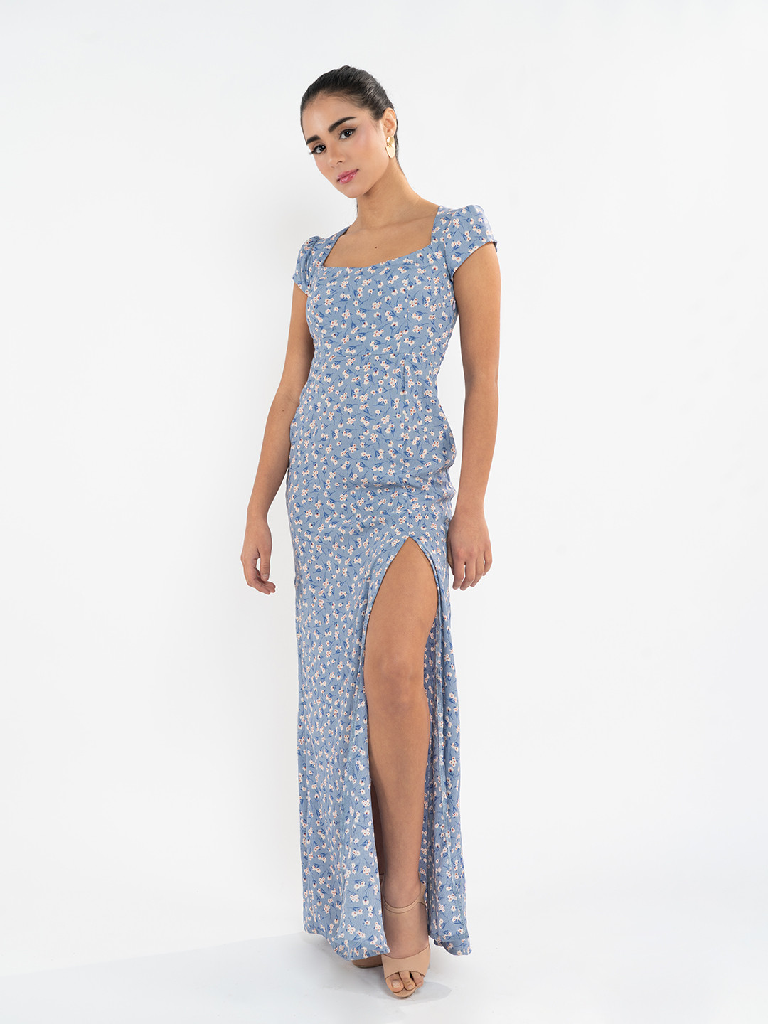 

Stylecast X Hersheinbox Floral Print High Slit Maxi Dress, Blue