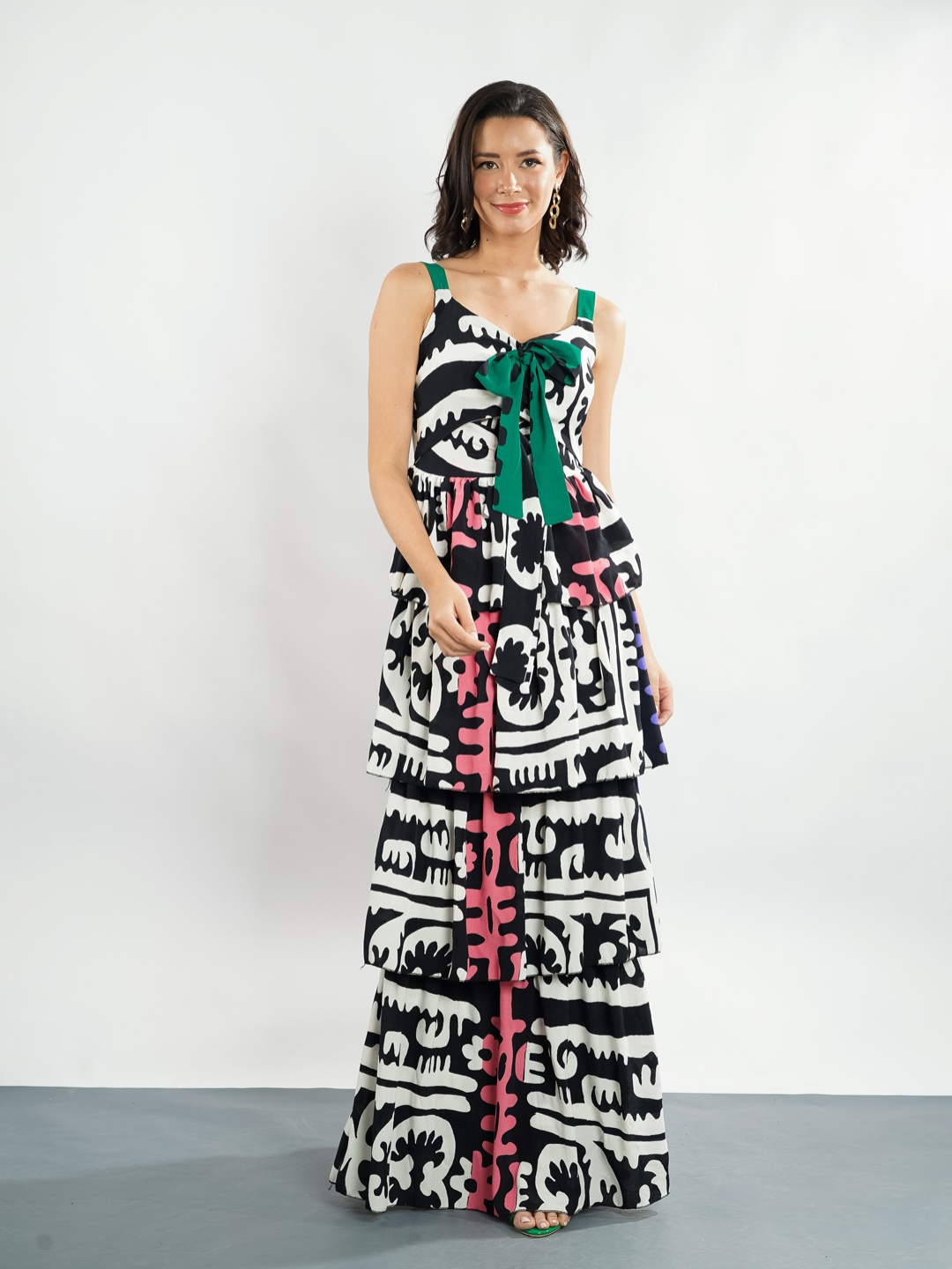 

Stylecast X Hersheinbox Printed Bow Detail Layered Maxi Dress, Black