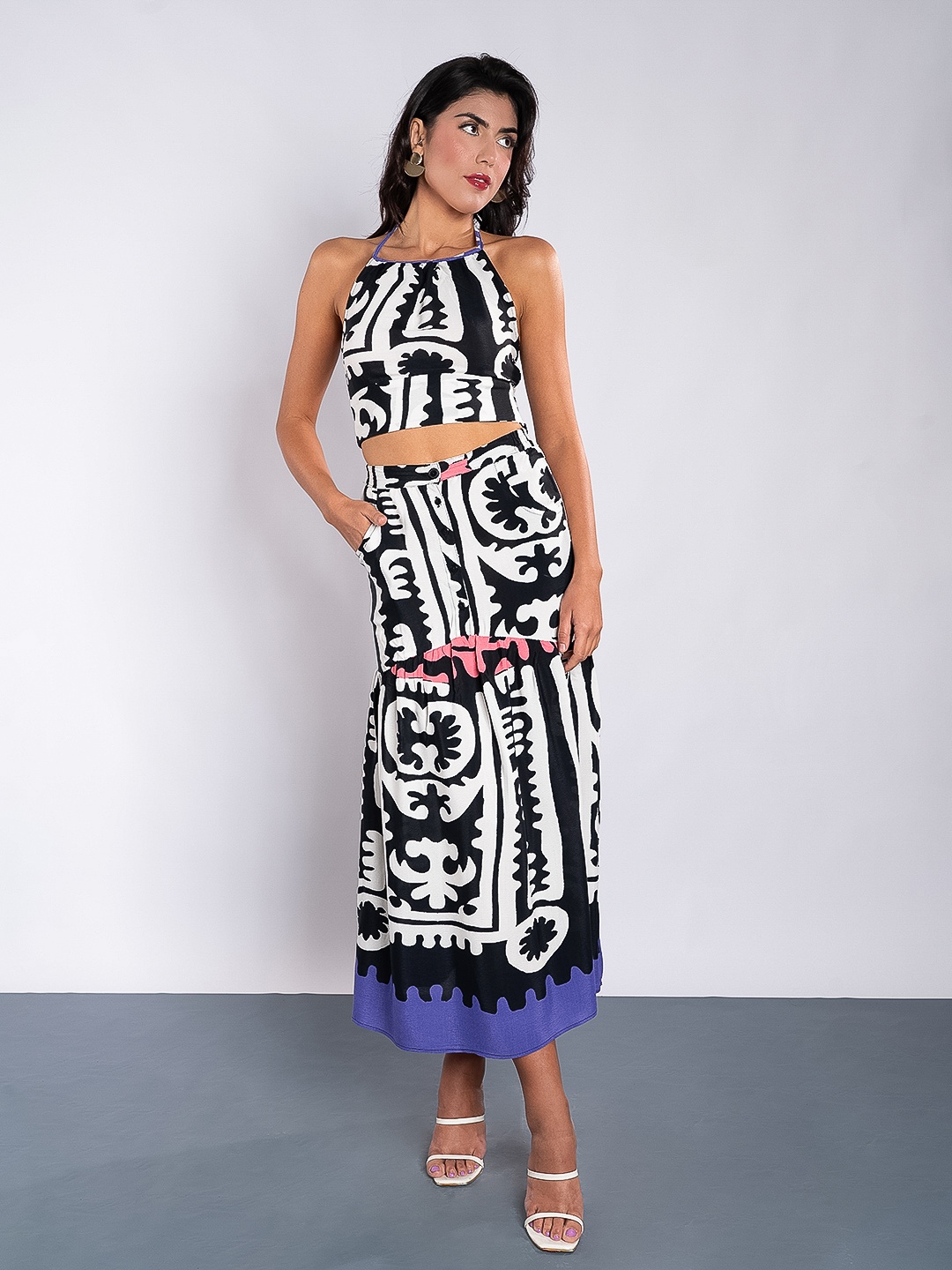 

Stylecast X Hersheinbox Printed Halter Neck Mermaid Skirt Co-ords, Black