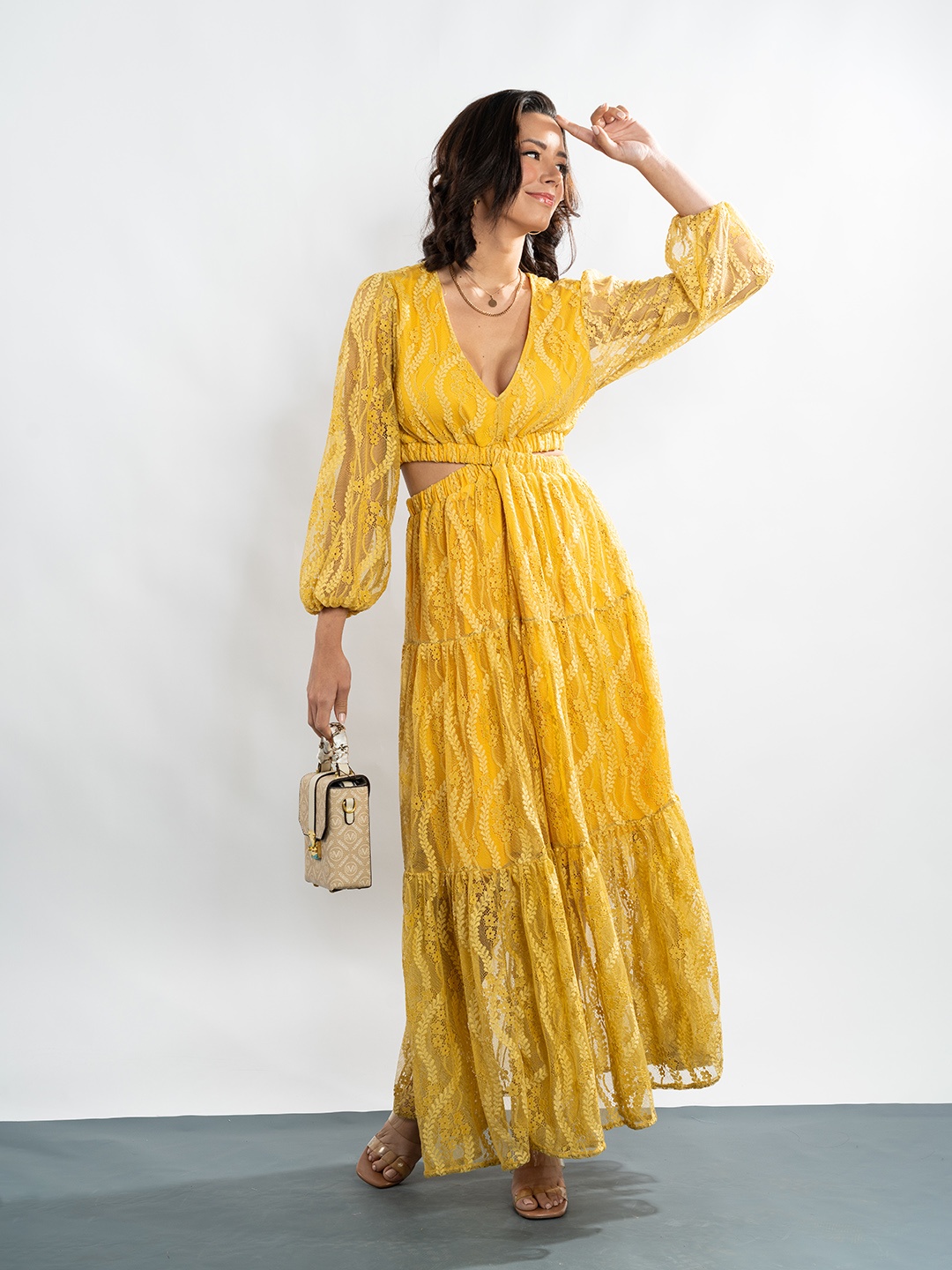 

Stylecast X Hersheinbox Floral Lace Cut-Out Maxi Dress, Yellow