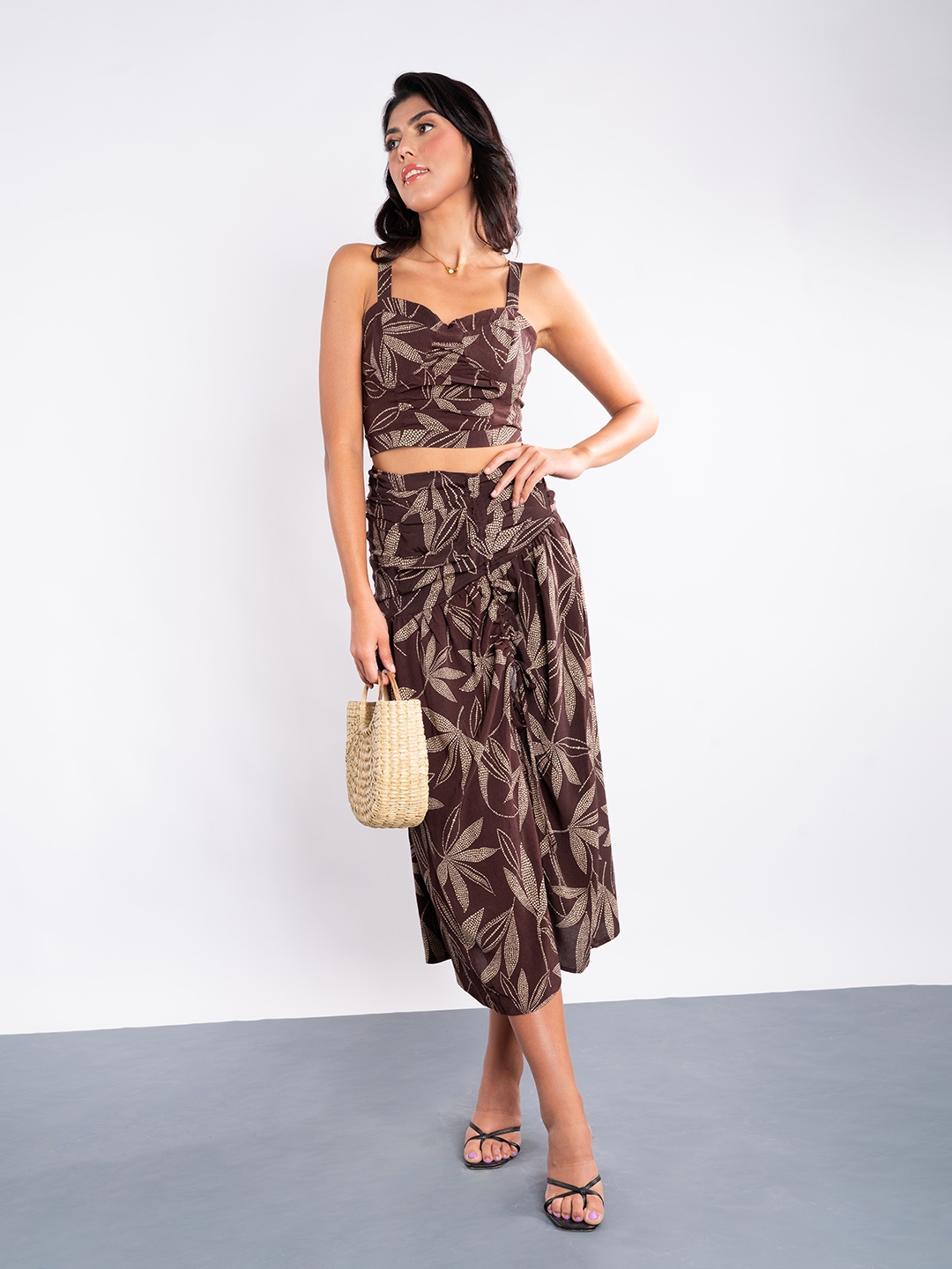 

Stylecast X Hersheinbox Floral Print Ruched Co-ords, Brown