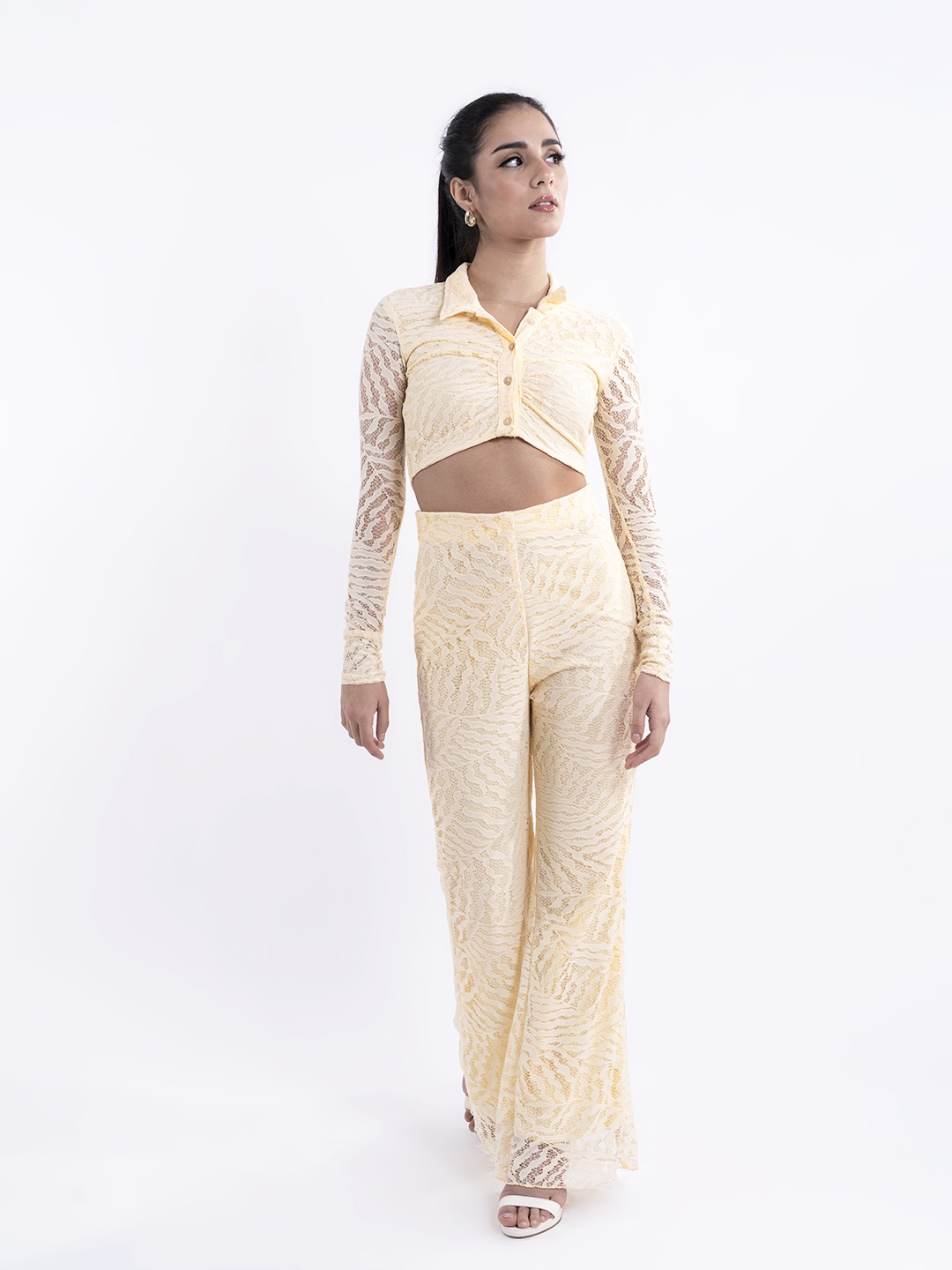 

Stylecast X Hersheinbox Lace Self-Design Co-Ords, Cream