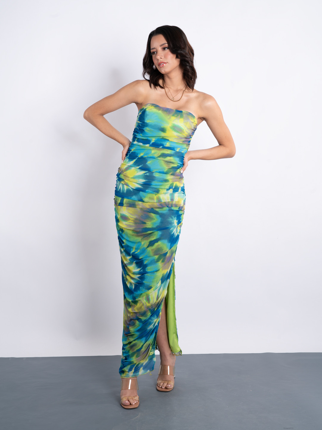 

Stylecast X Hersheinbox Abstract Printed Strapless Ruched Bodycon Maxi Dress, Blue