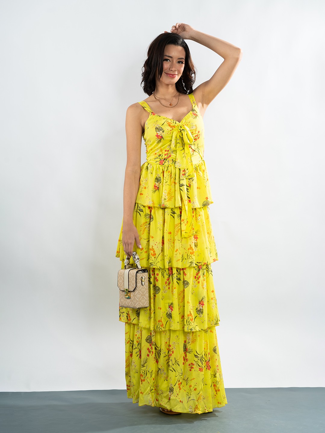 

Stylecast X Hersheinbox Floral Print Bow Detail Layered Maxi Dress, Yellow
