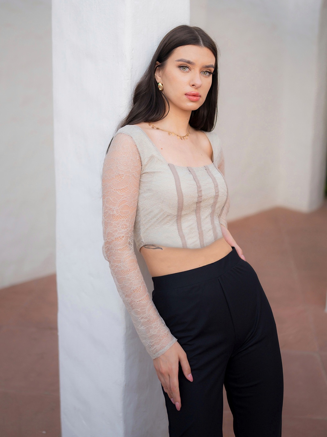 

Stylecast X Hersheinbox Lace Crop Top, Beige