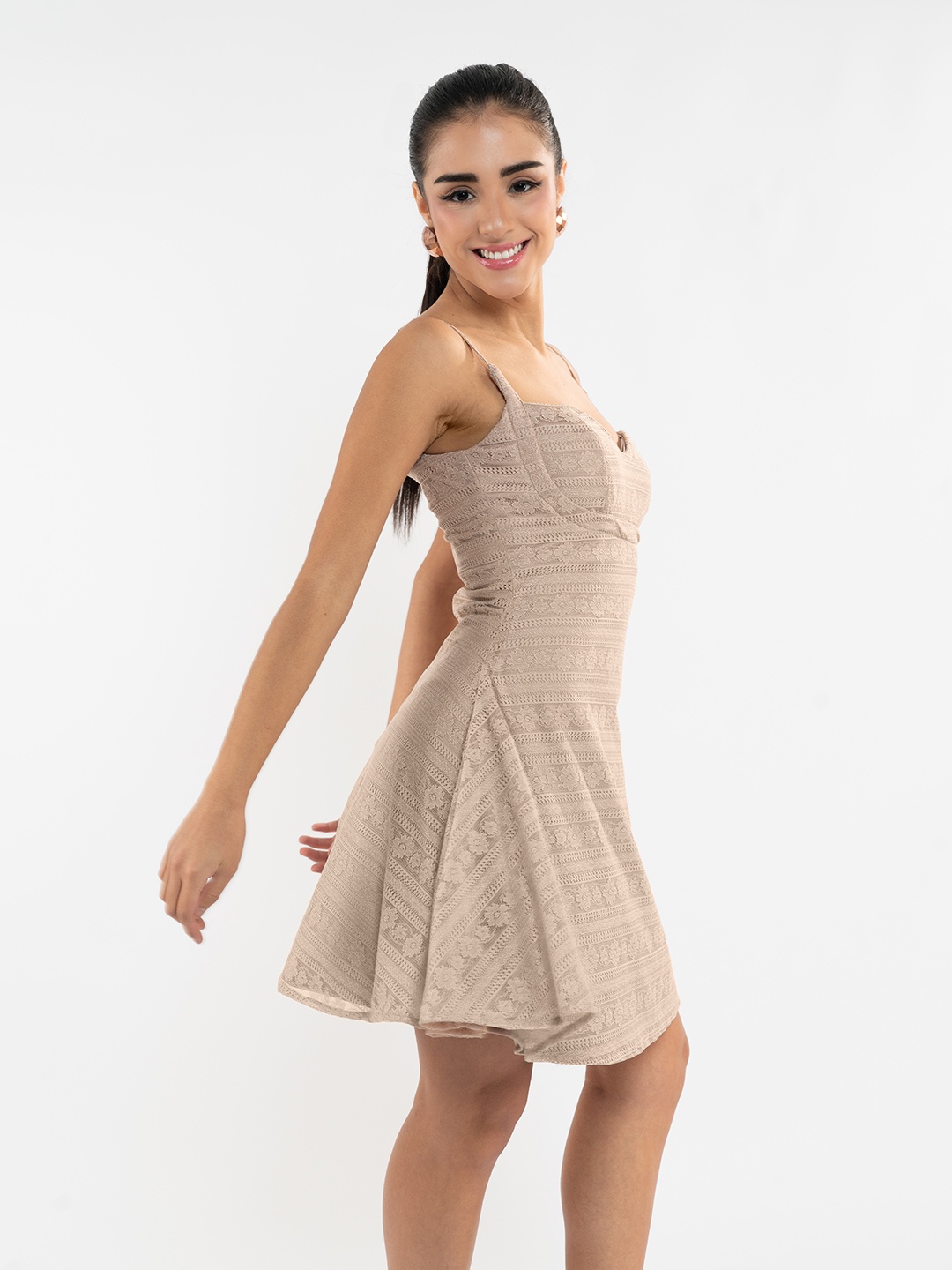 

Stylecast X Hersheinbox Lace Detail A-Line Mini Dress, Taupe