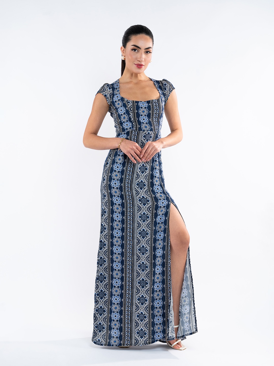 

Stylecast X Hersheinbox High Slit Printed Maxi Dress, Blue