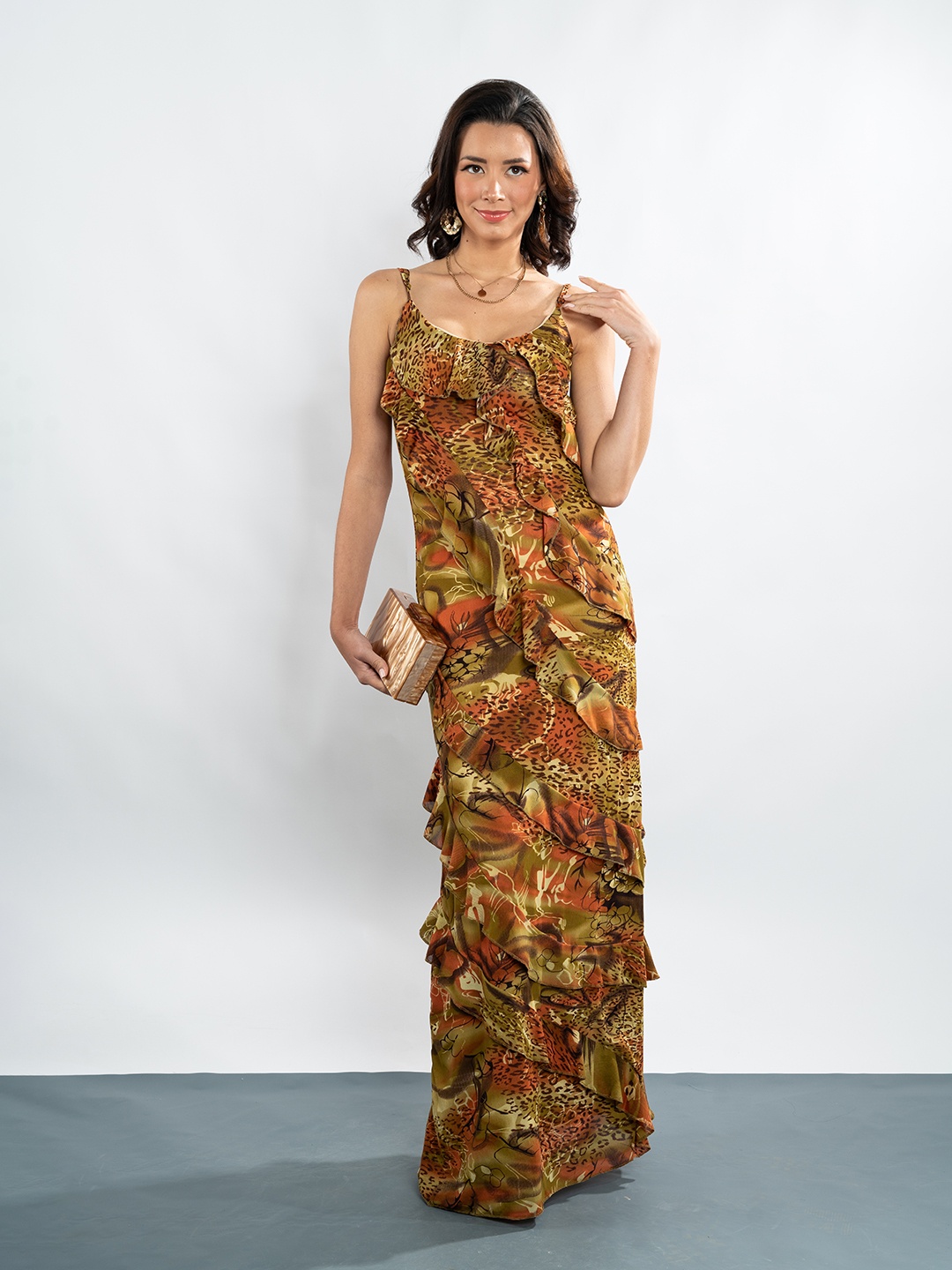 

Stylecast X Hersheinbox Printed Ruffled Maxi Dress, Olive