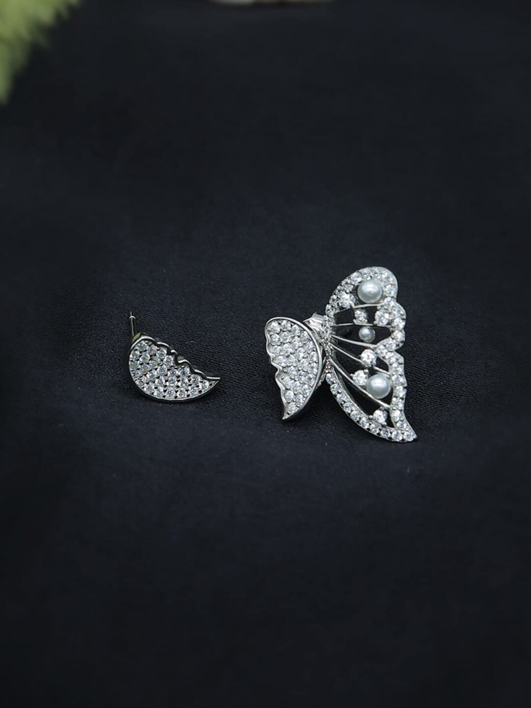 

VAGHBHATT Silver Plated Butterfly Detachable Crystal Studded Stud Earrings