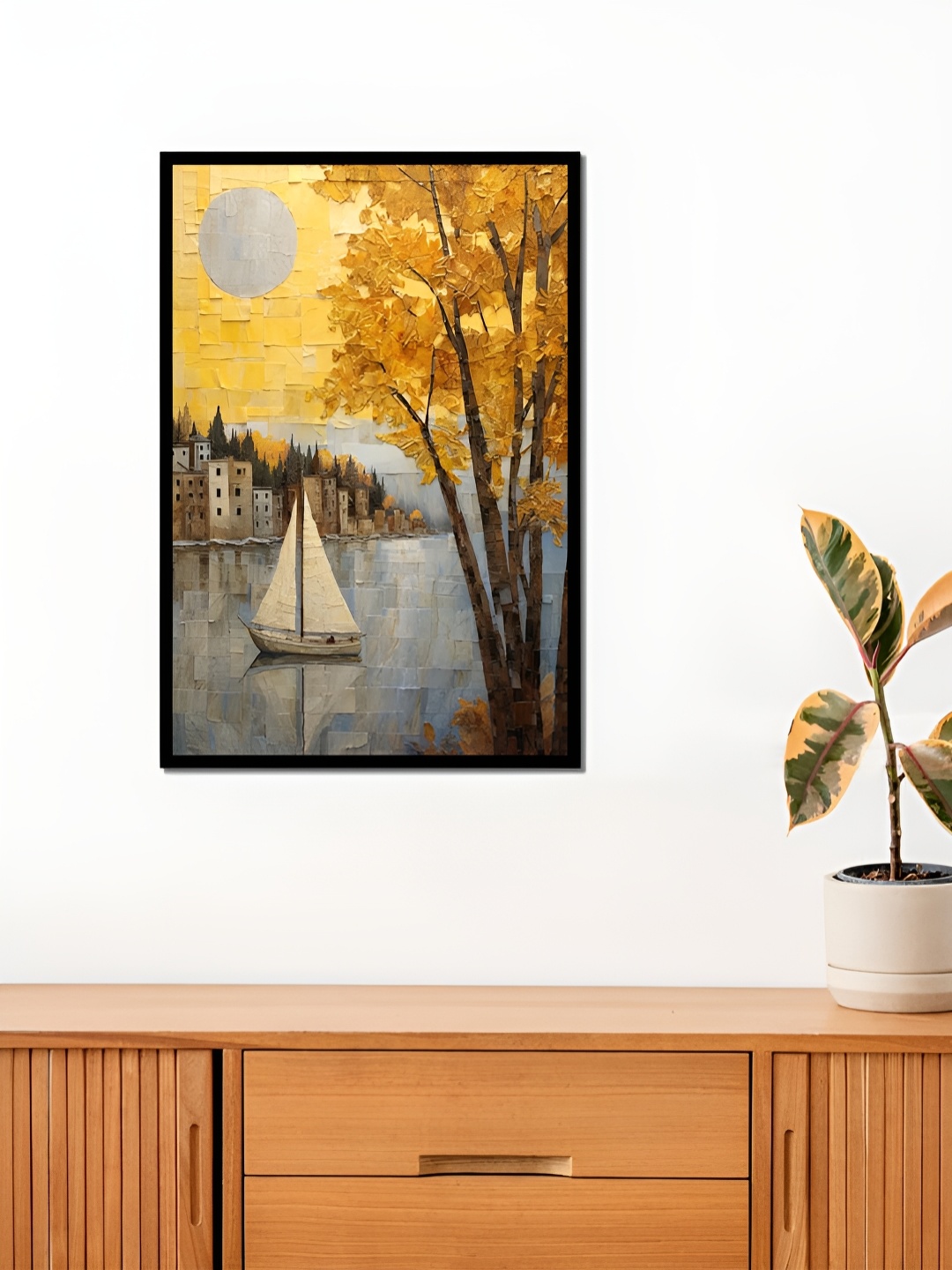 

WENS Brown & Yellow Wooden Painting Wall Art, Black