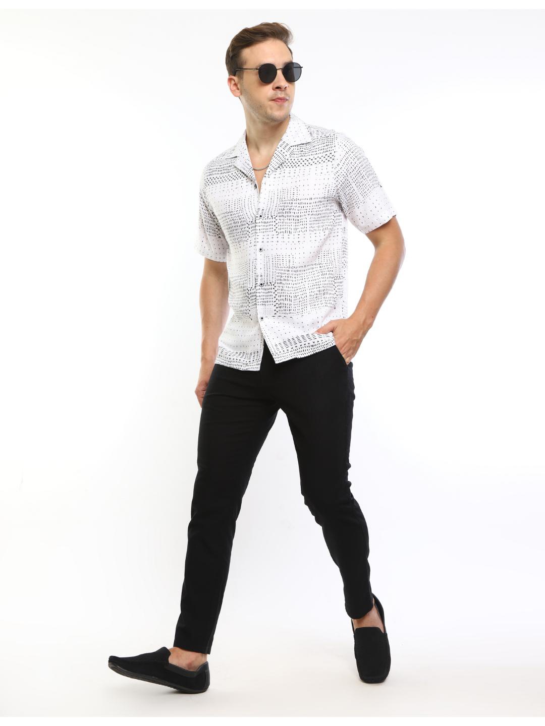 

FLY 69 Premium Boxy Abstract Printed Casual Shirt, White