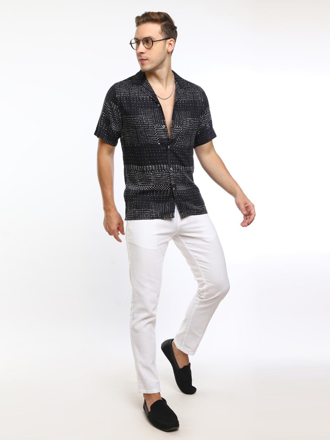 

FLY 69 Premium Abstract Printed Casual Shirt, Black