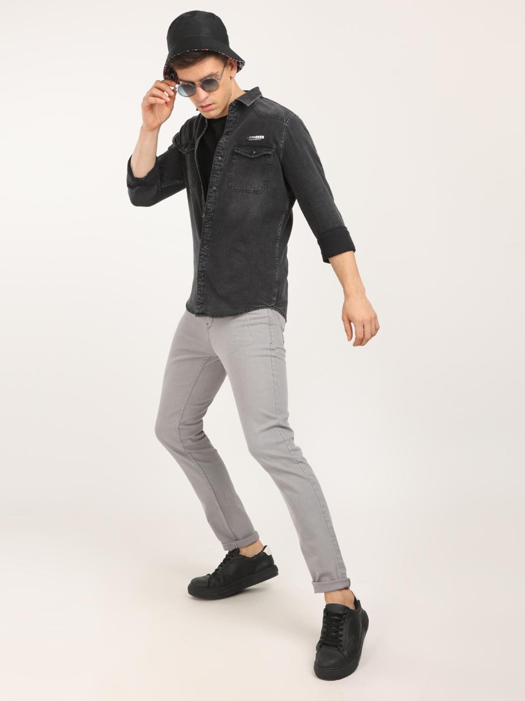 

FLY 69 Premium Slim Fit Denim Casual Shirt, Black