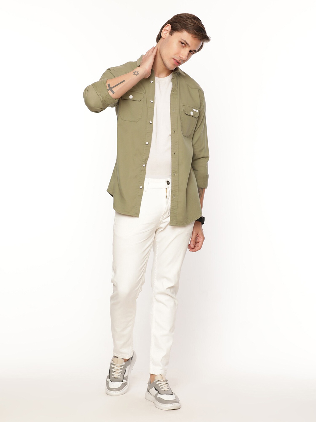 

FLY 69 Premium Slim Fit Pure Cotton Casual Shirt, Green