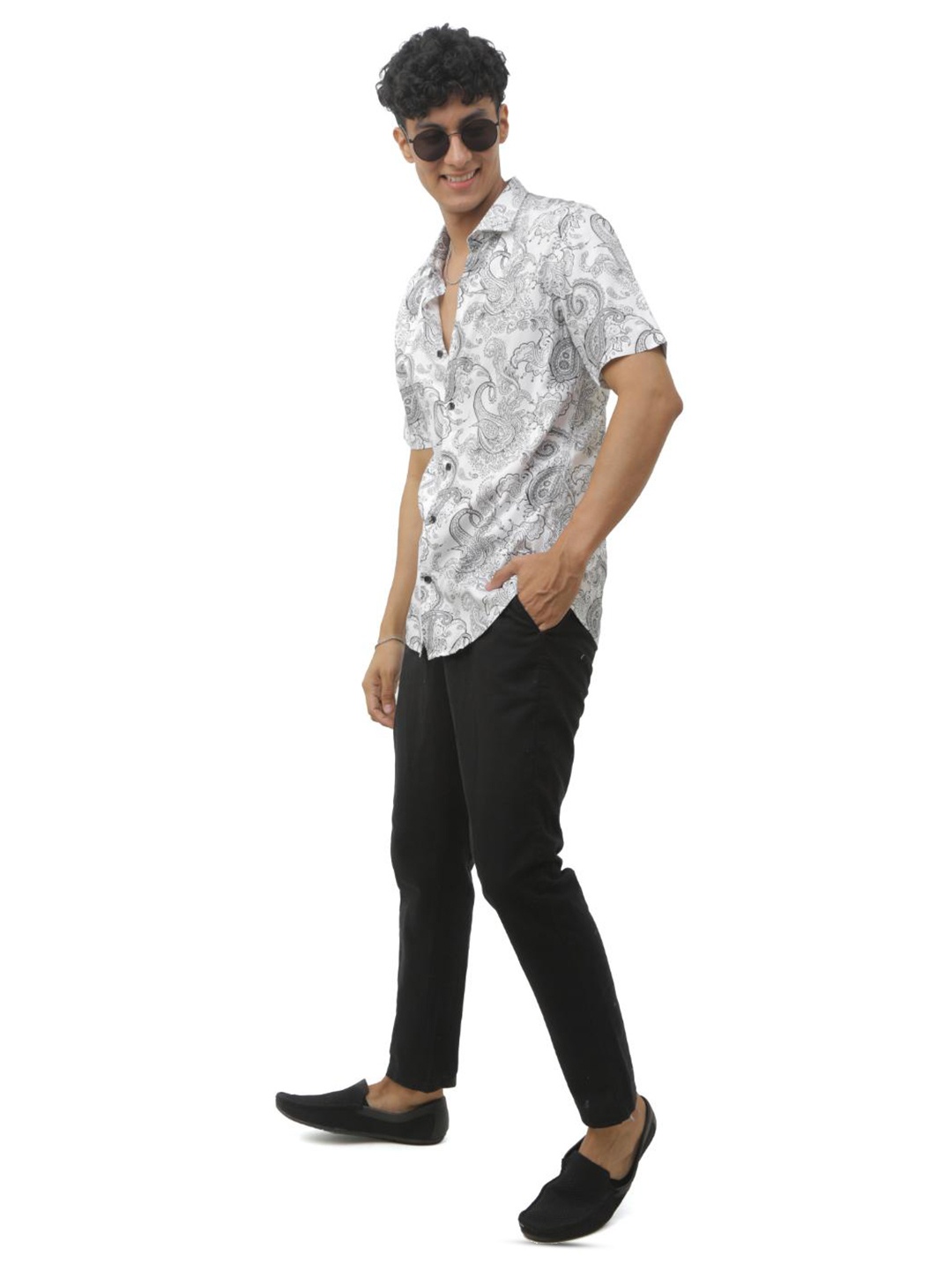 

FLY 69 Premium Slim Fit Ethnic Motifs Printed Casual Shirt, White