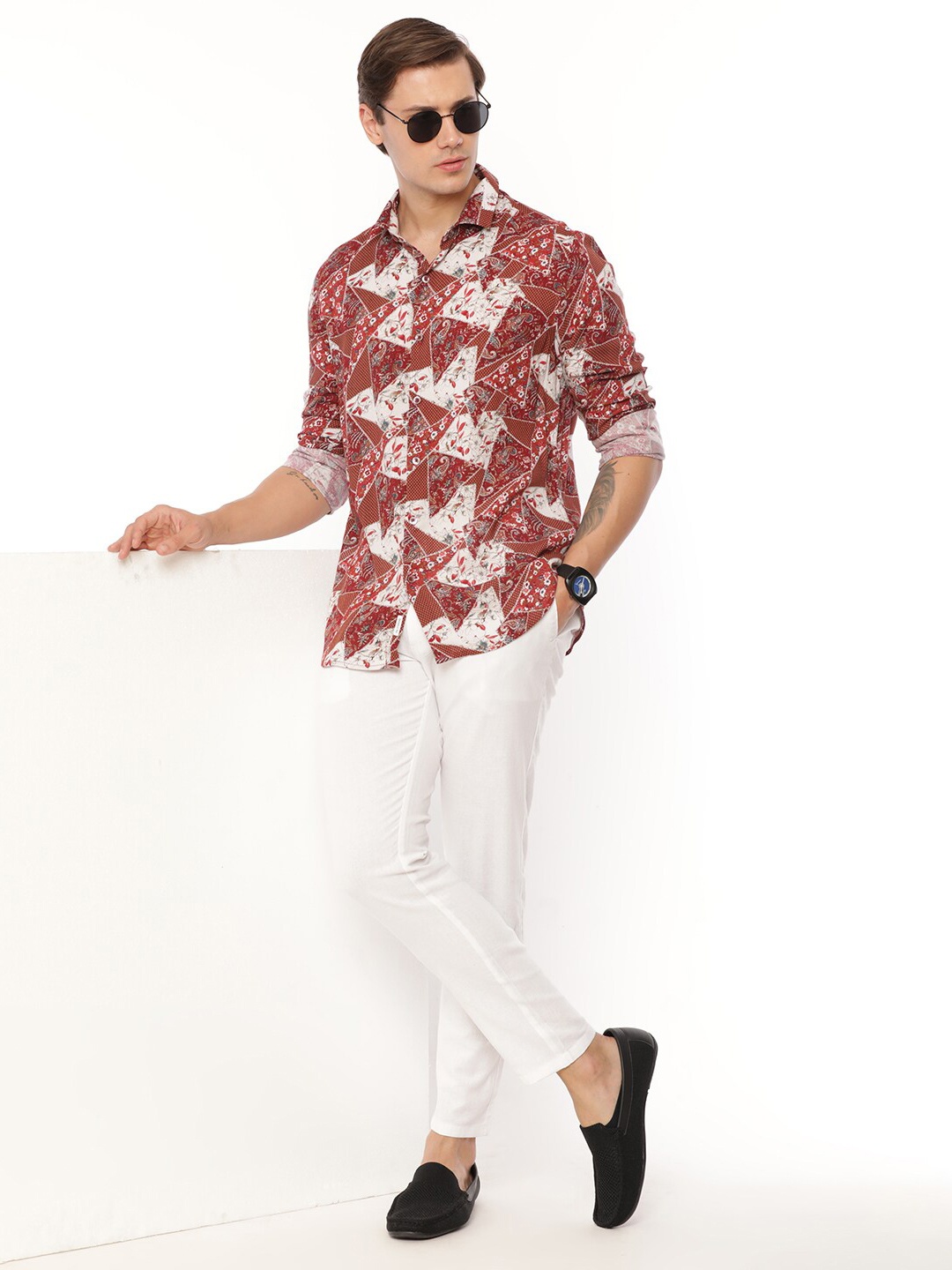 

FLY 69 Premium Floral Printed Slim Fit Shirt, Red