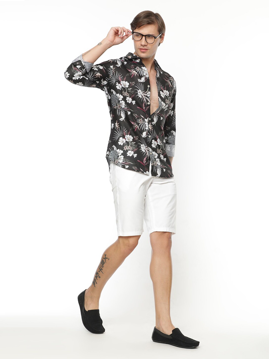 

FLY 69 Premium Slim Fit Floral Printed Casual Shirt, Black
