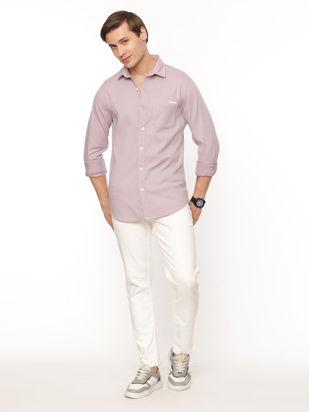 

FLY 69 Premium Slim Fit Pure Cotton Casual Shirt, Purple