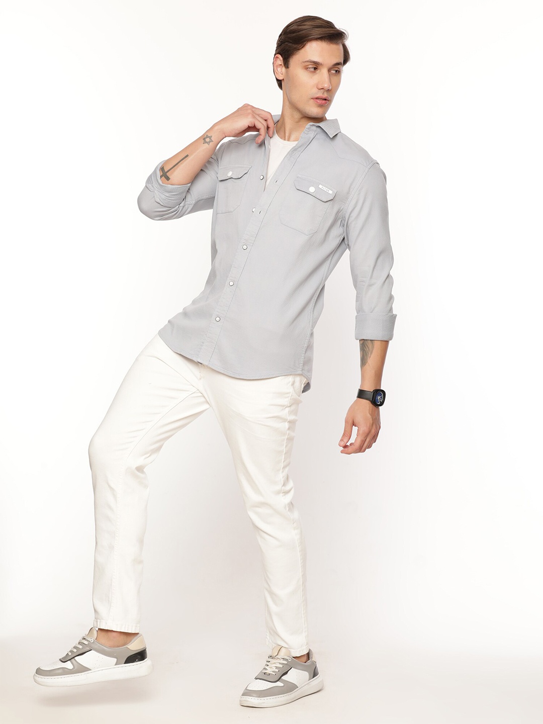 

FLY 69 Premium Slim Fit Pure Cotton Casual Shirt, Grey