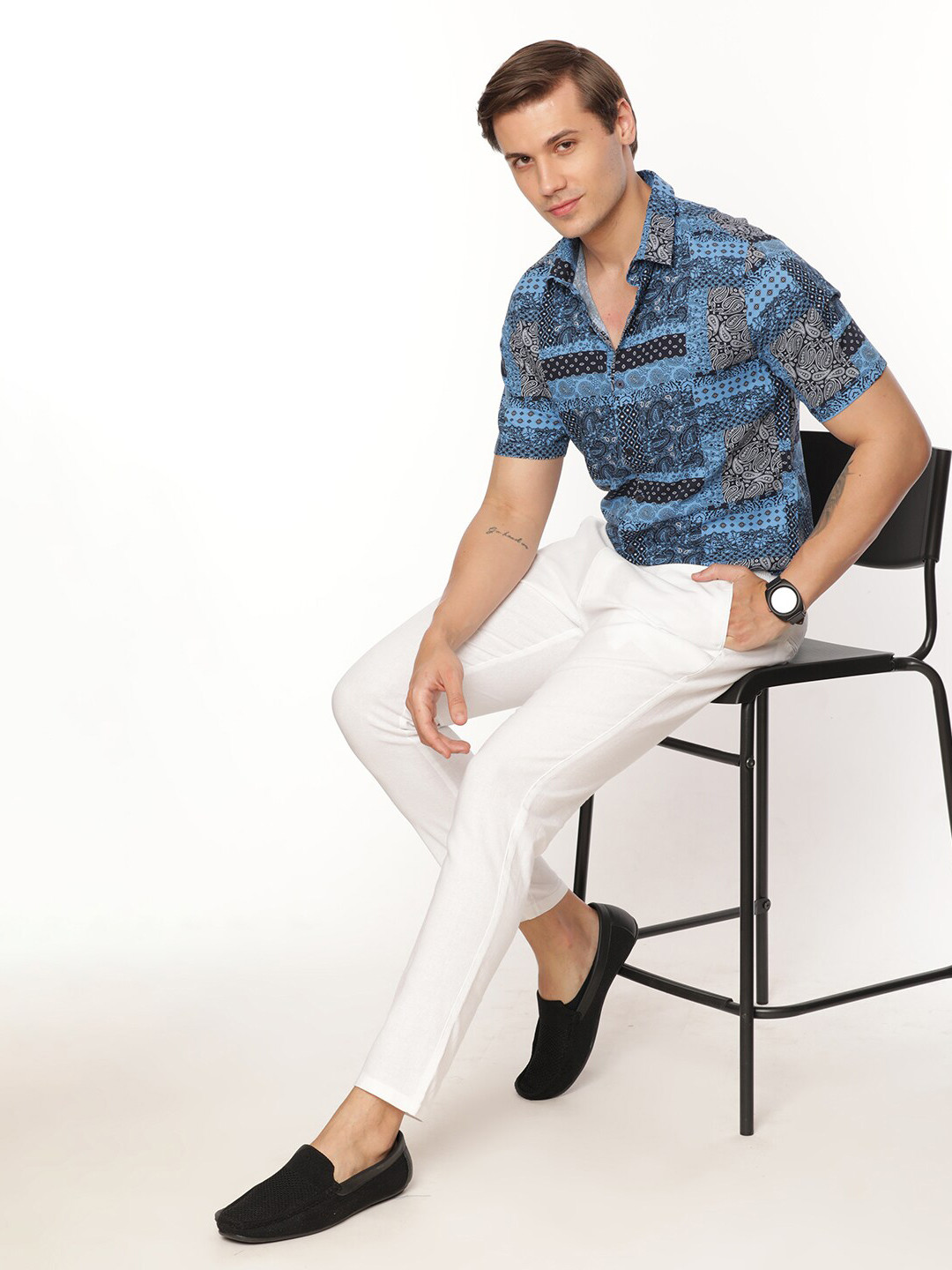 

FLY 69 Men Premium Slim Fit Abstract Printed Cotton Casual Shirt, Blue