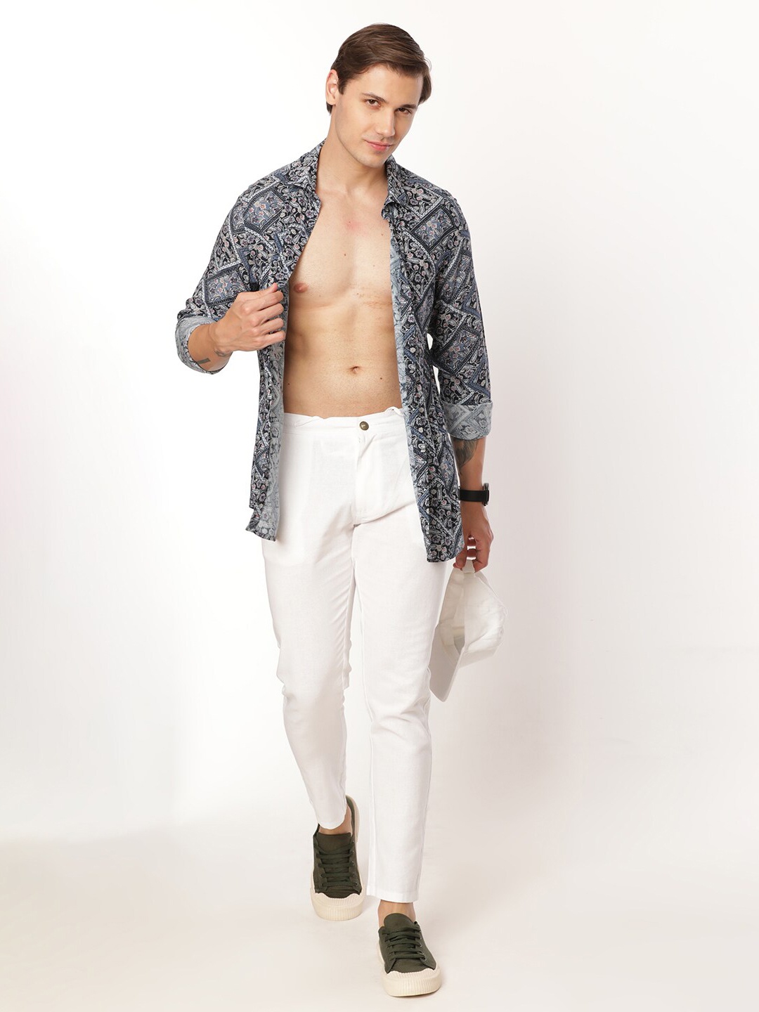 

FLY 69 Premium Slim Fit Floral Printed Casual Shirt, Navy blue
