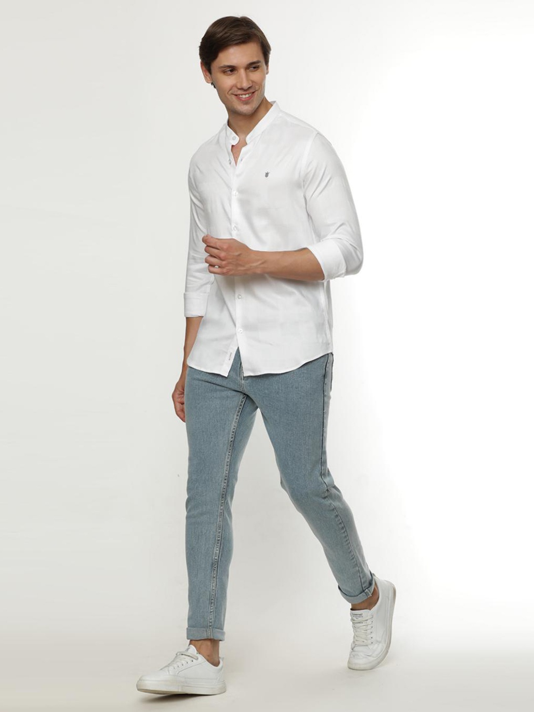 

FLY 69 Premium Slim Fit Horizontal Striped Pure Cotton Casual Shirt, White