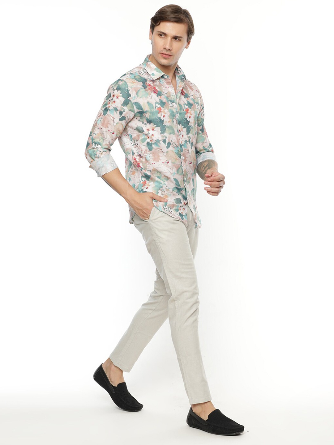 

FLY 69 Premium Slim Fit Floral Printed Casual Shirt, Off white