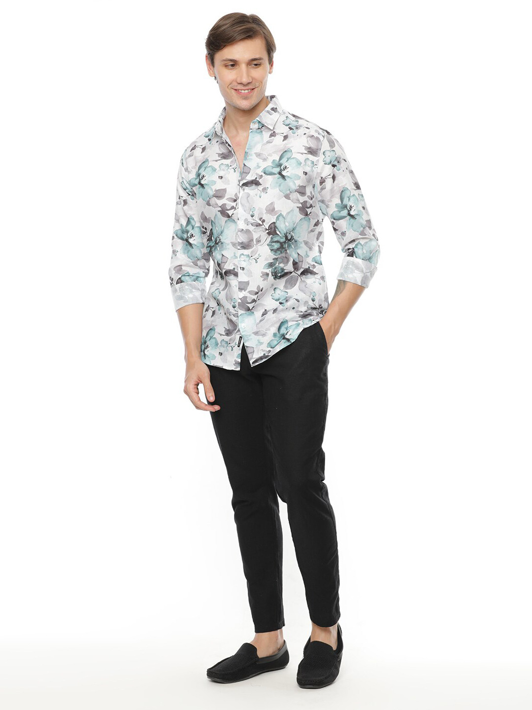 

FLY 69 Premium Slim Fit Floral Printed Casual Shirt, White