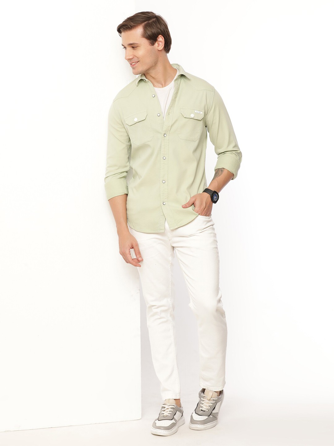 

FLY 69 Men Premium Slim Fit Cotton Shirt, Green