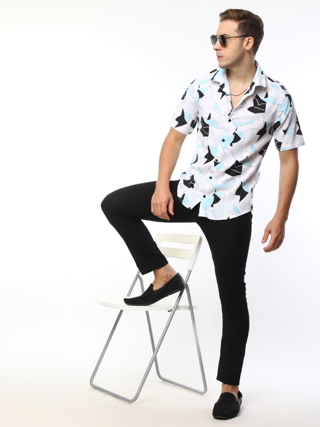 

FLY 69 Men Premium Slim Fit Abstract Printed Casual Shirt, Blue