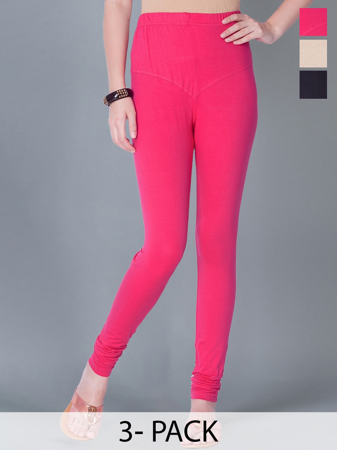 

Dollar Missy Pack Of 3 Churidar Leggings, Pink