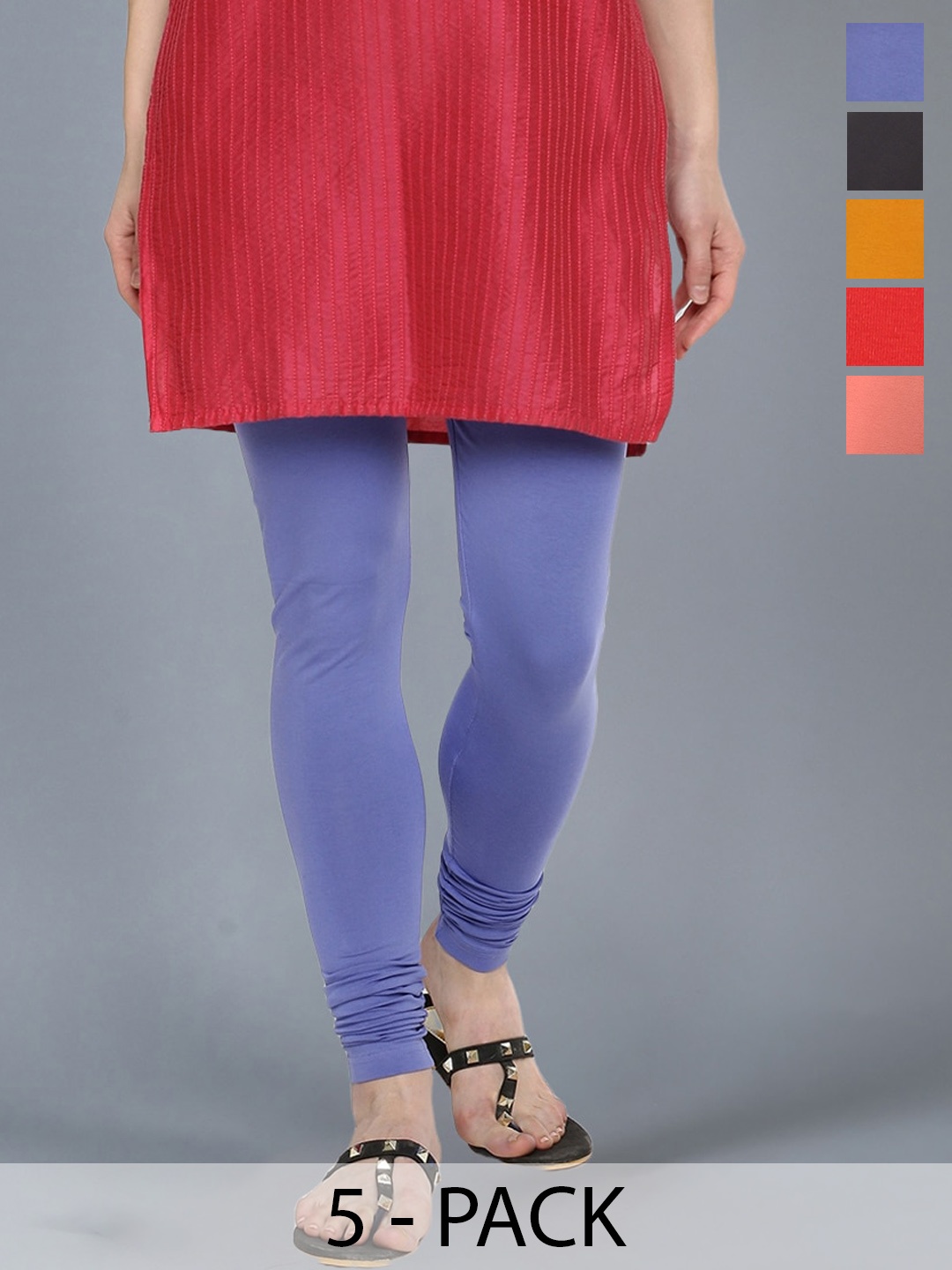 

Dollar Missy Pack Of 5 Churidar Length Leggings, Blue