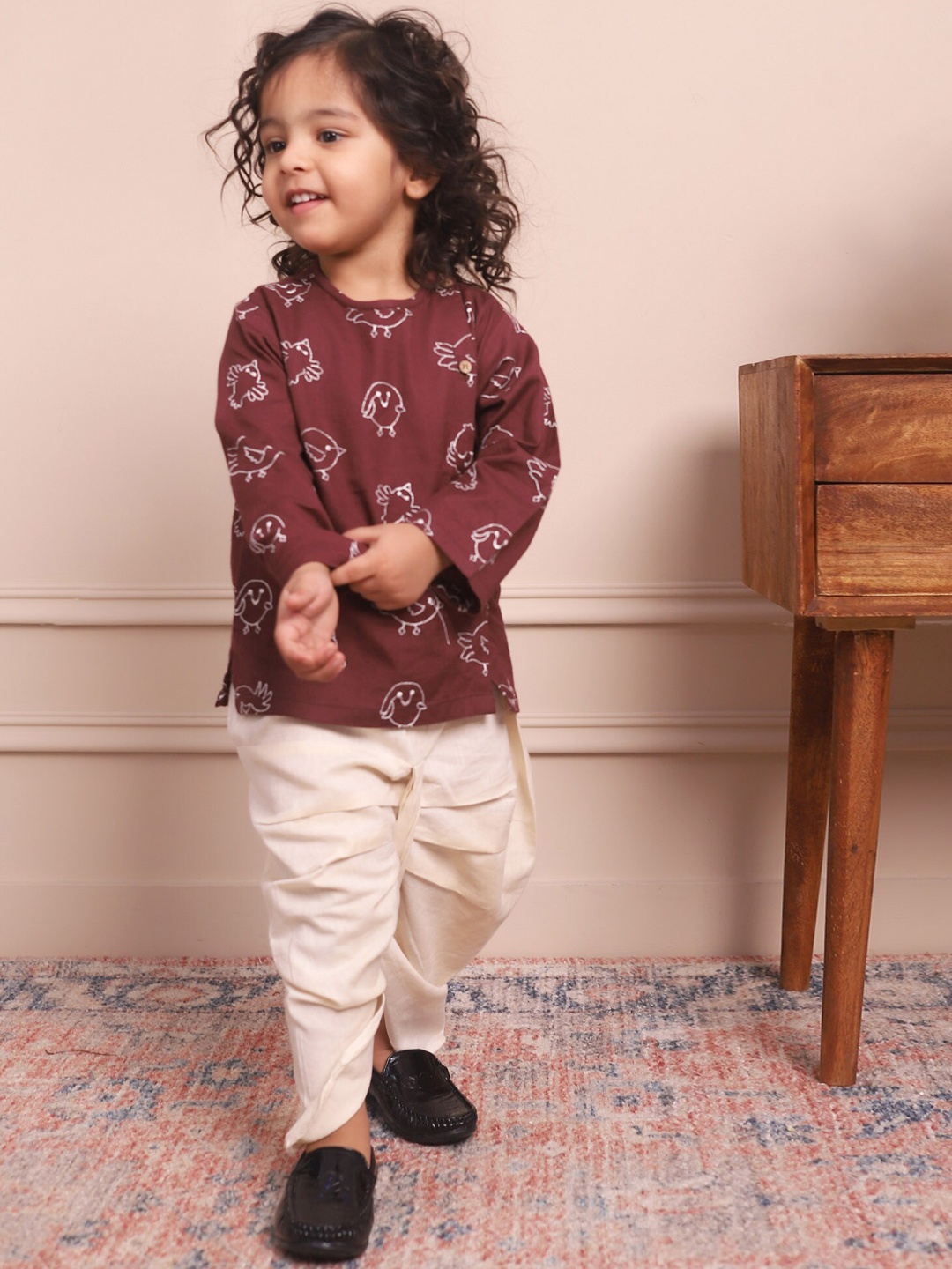 

Polka Tots Kids Printed Regular Kurta with Dhoti Pants, Brown