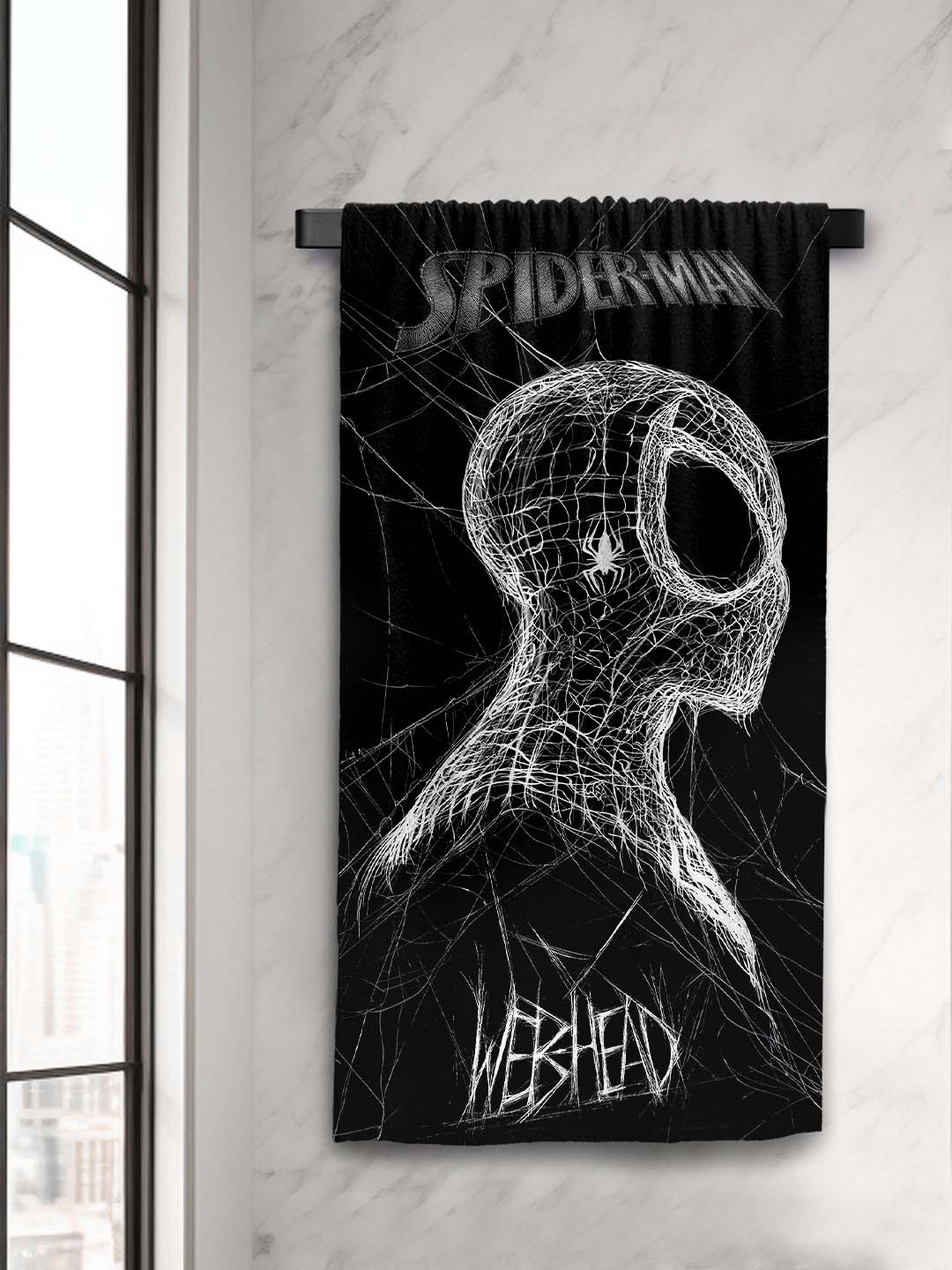 

YK Black & White Spiderman Printed 400 GSM Bath Towels