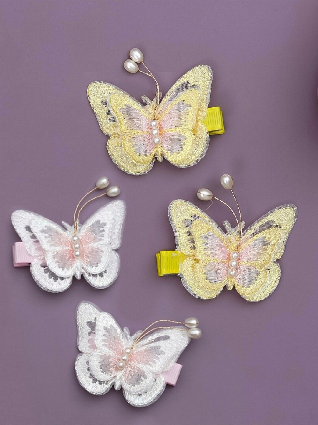

Yellow Bee Girls Set of 4 Elegant Butterfly Claw Clips, White