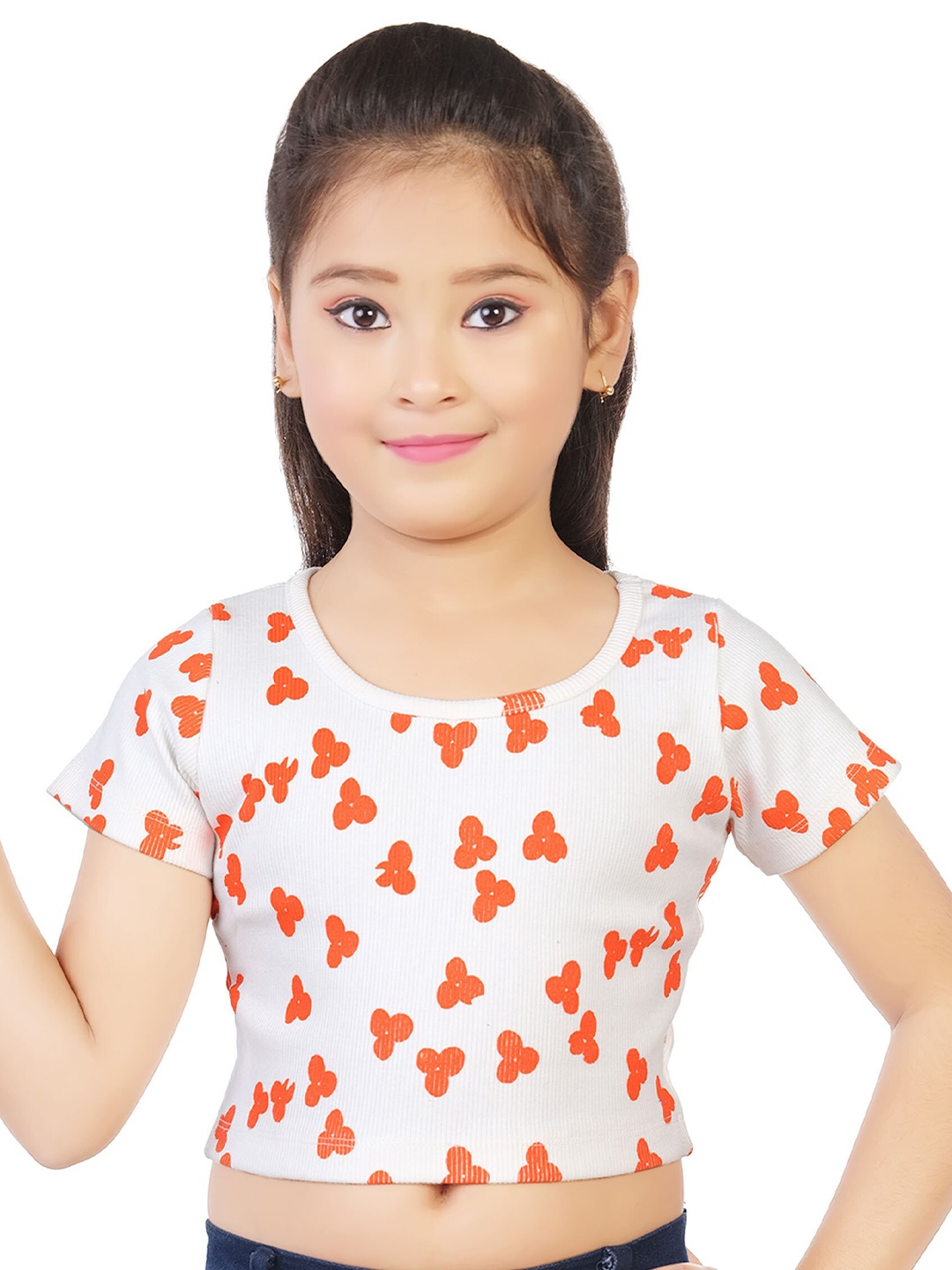 

BAESD Girls Floral Printed Round Neck Short Sleeves Regular Crop Top, White