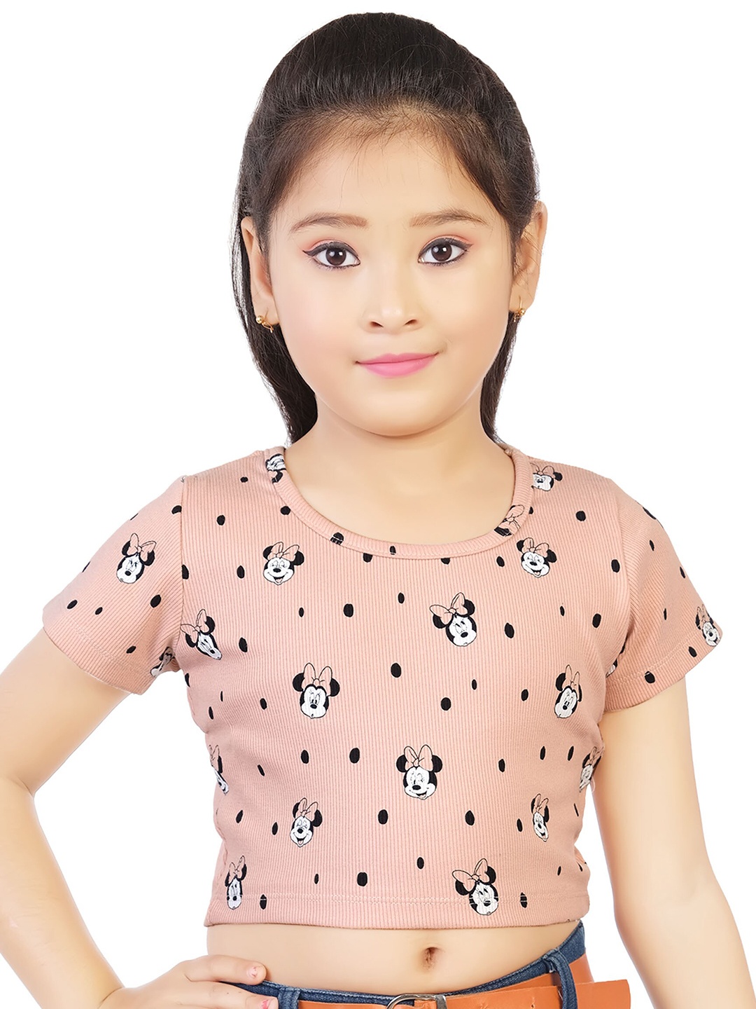 

BAESD Girls Minnie Mouse Printed Crop Top, Peach