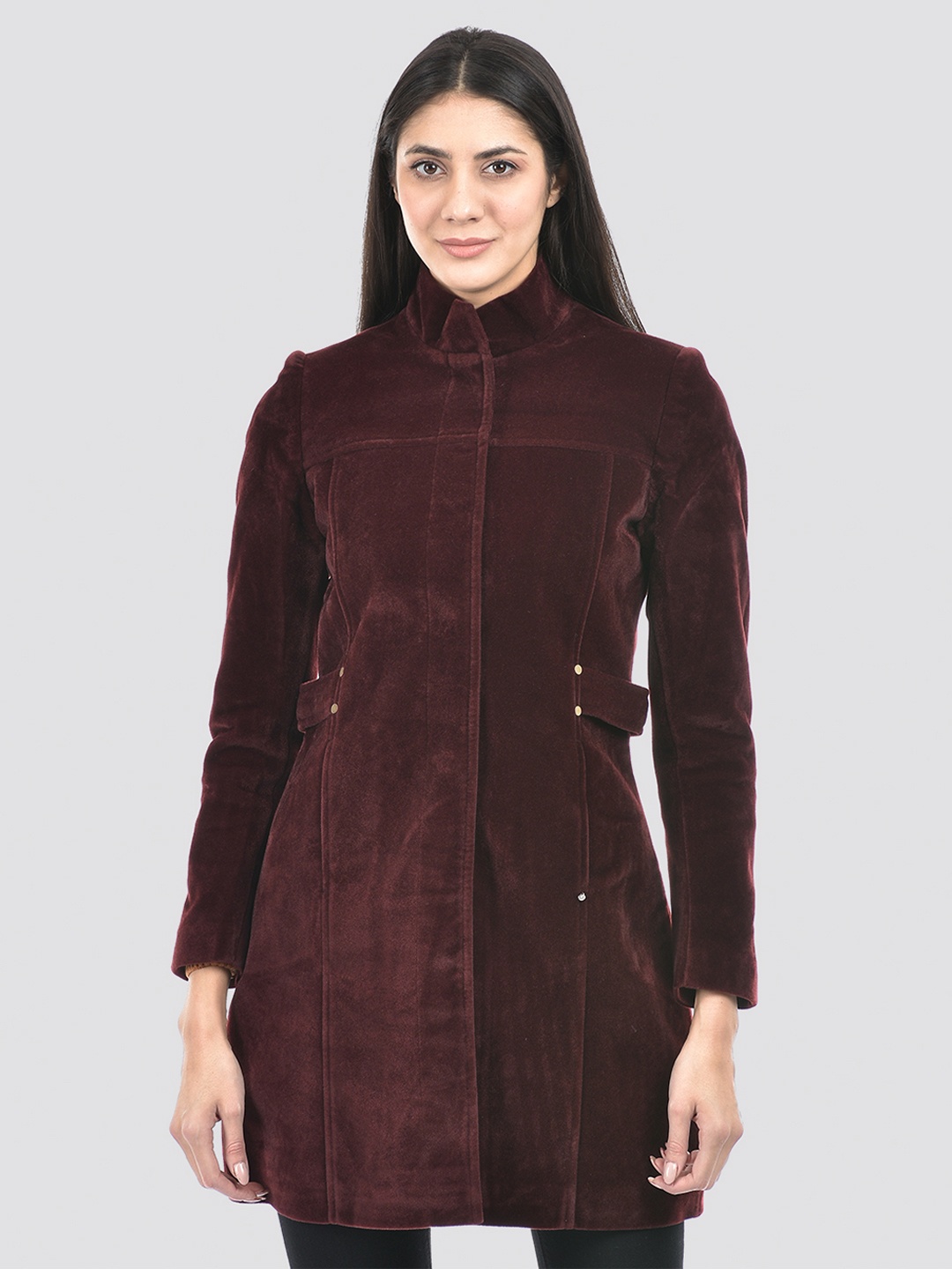 

Numero Uno Mock Collar Long Sleeves Longline Overcoat, Maroon