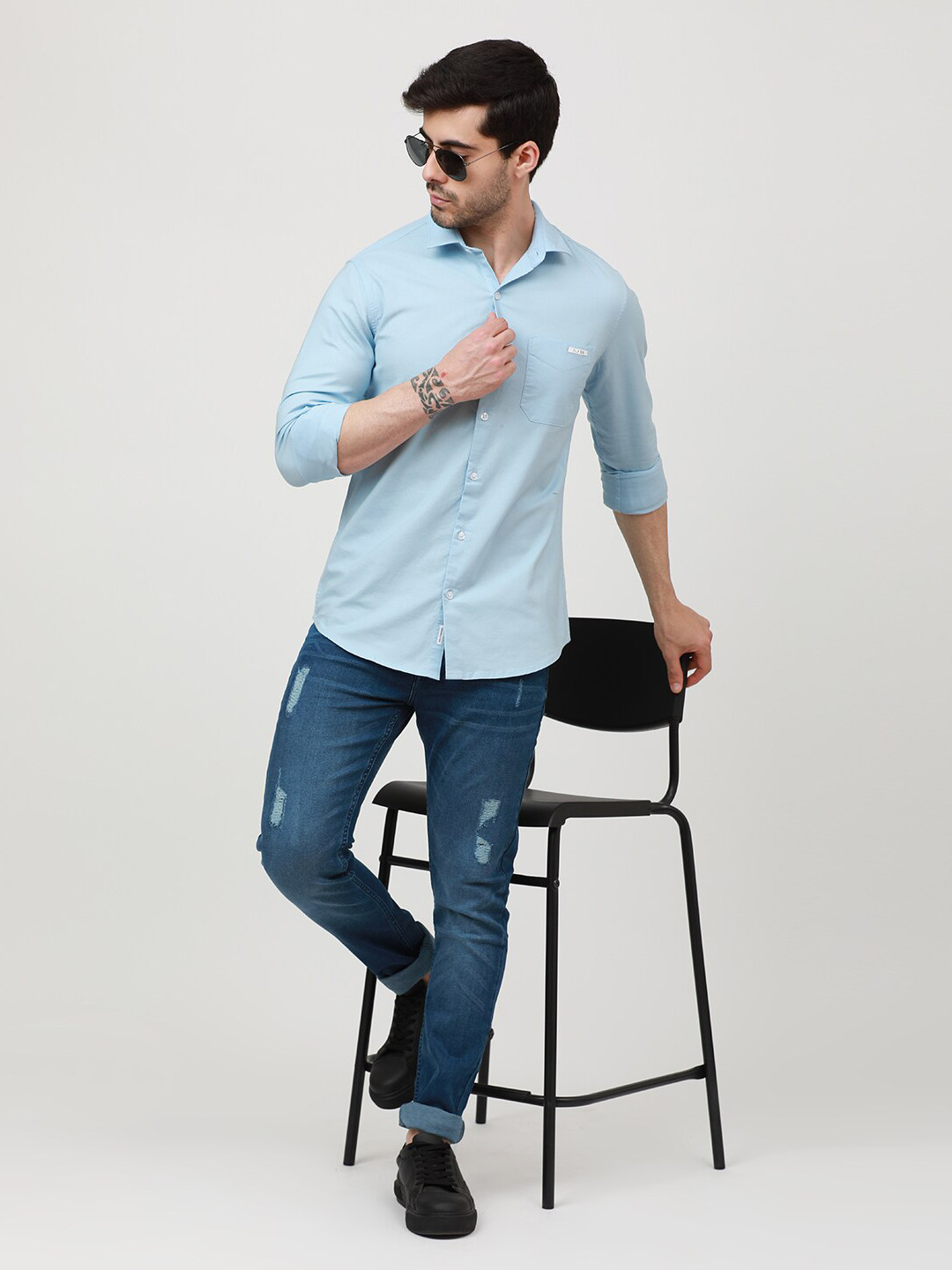 

FLY 69 Premium Slim Fit Pure Cotton Casual Shirt, Blue