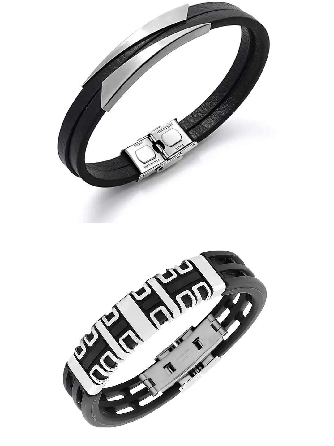 

KARISHMA KREATIONS Unisex Set of 2 Leather Wraparound Bracelet, Black