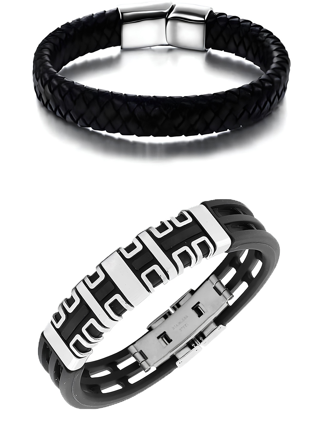 

KARISHMA KREATIONS Unisex Set Of 2 Leather Wraparound Bracelet, Black