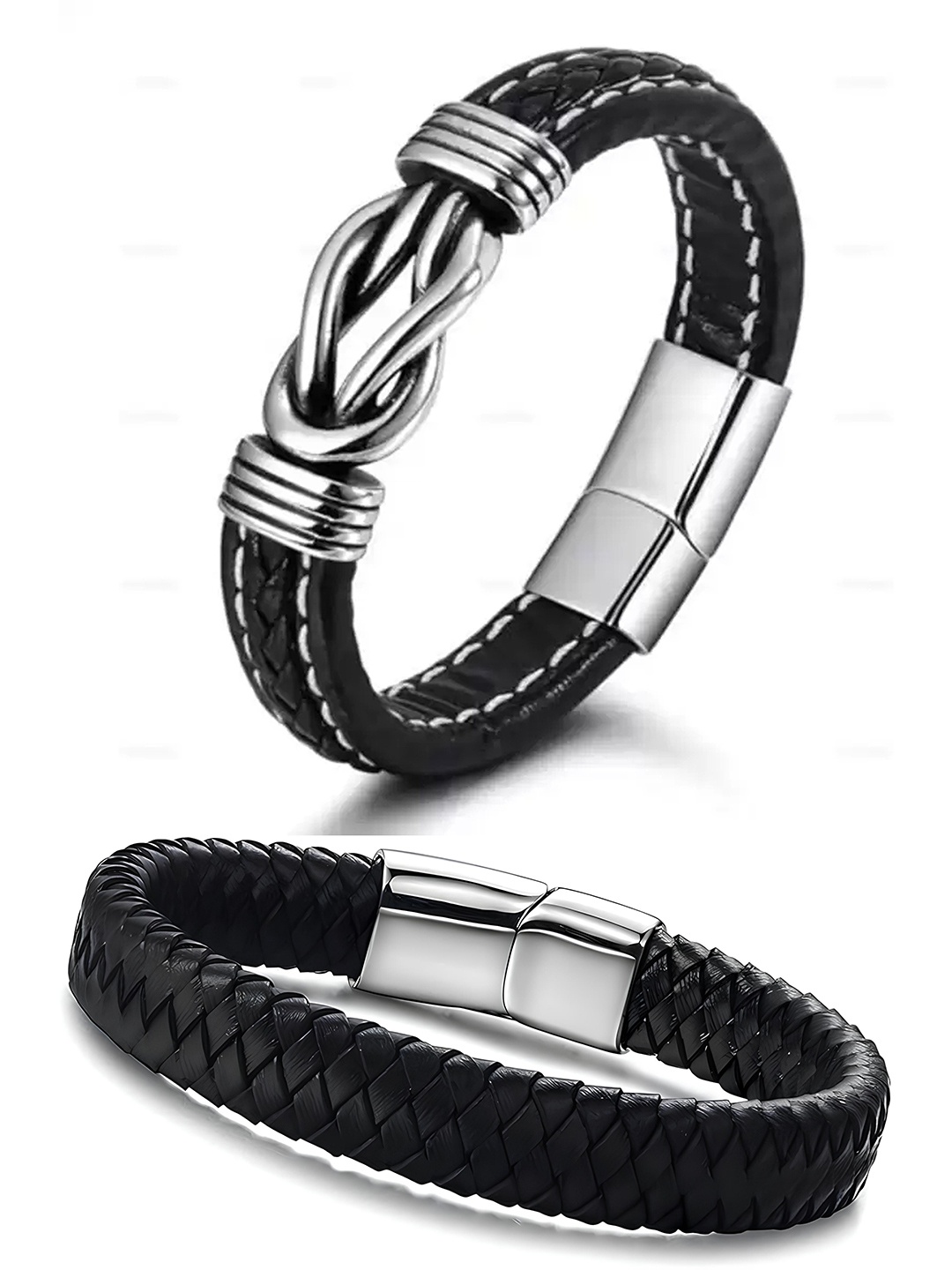 

KARISHMA KREATIONS Unisex Set of 2 Leather Wraparound Bracelet, Black