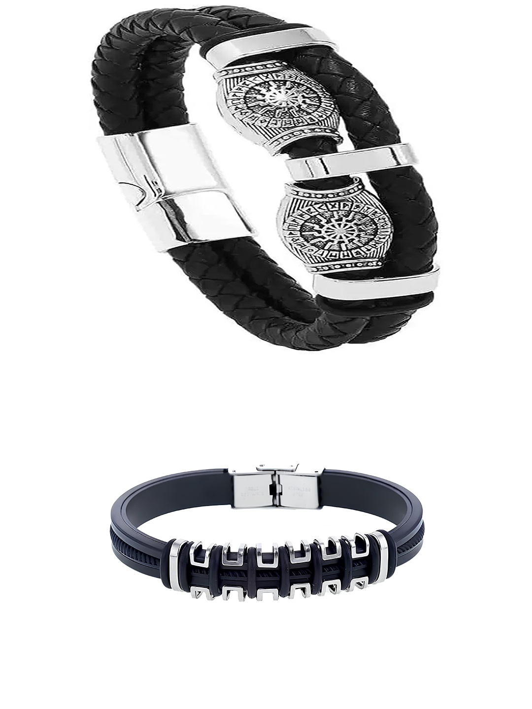 

KARISHMA KREATIONS Unisex Set Of 2 Leather Wraparound Bracelet, Black