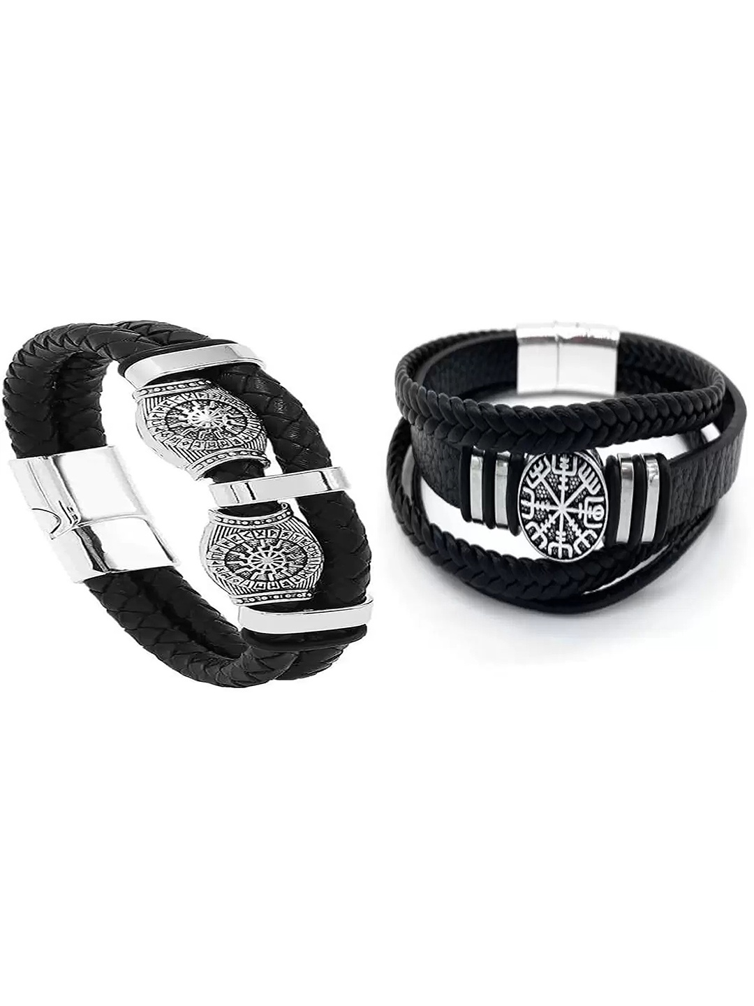 

KARISHMA KREATIONS Unisex Set of 2 Leather Wraparound Bracelet, Black